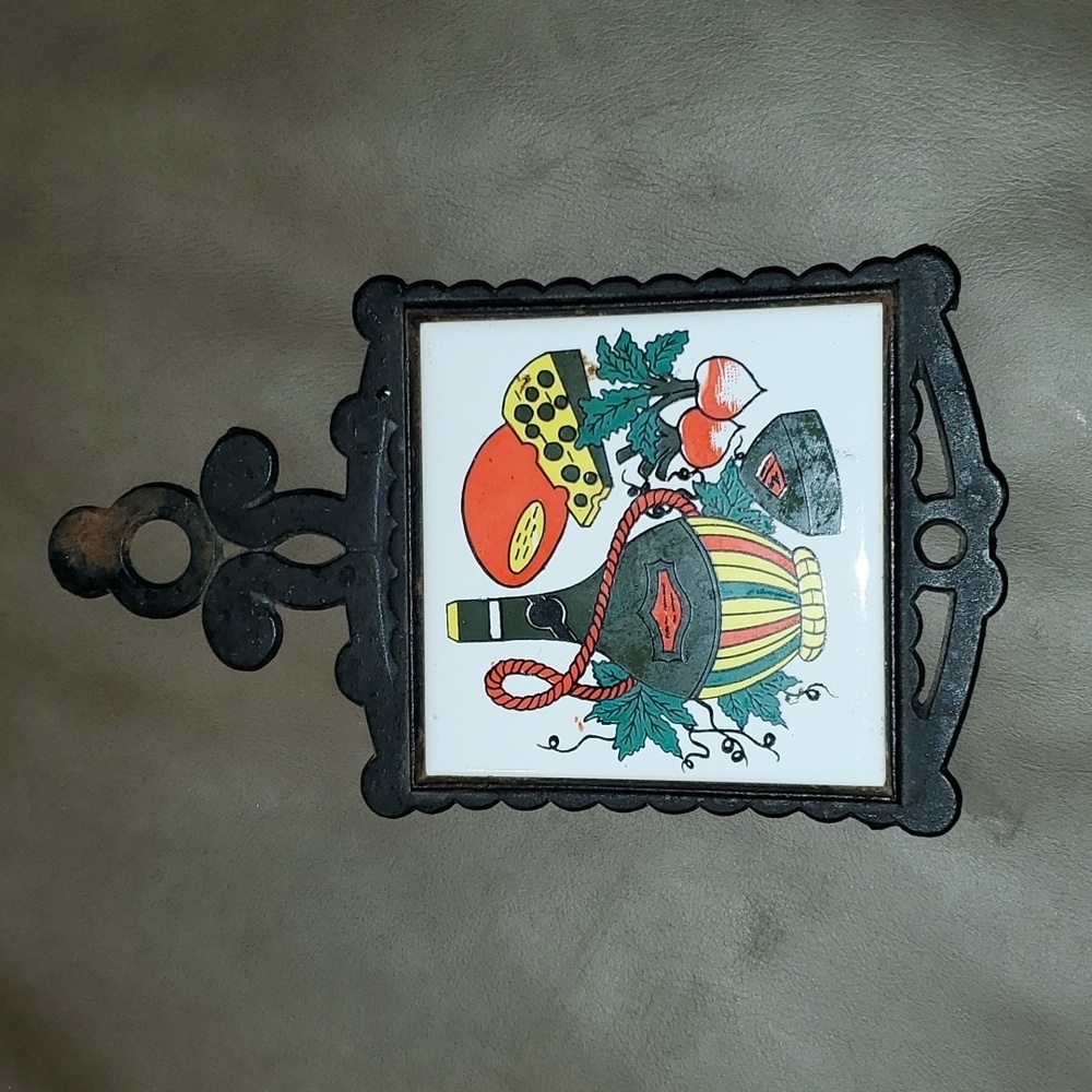 Vintage Cast Iron and Tile Trivet